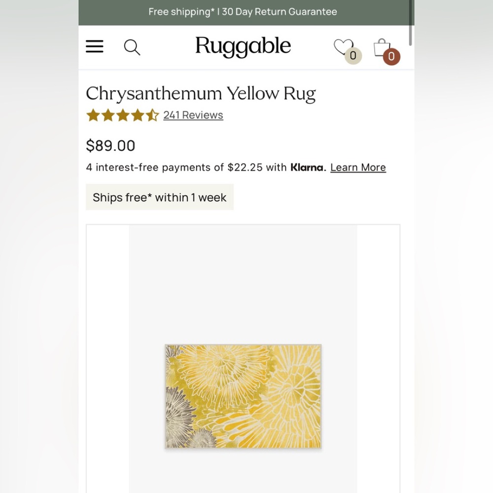 Ruggable CHRYSANTHEMUM YELLOW RUG - WASHABLE RUG COVER / 2’x3’